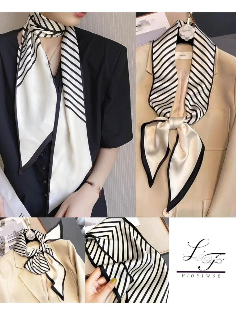 Women's White-A Printed Square Headscarf Bandanas Hair Scarf Neck Scarves
